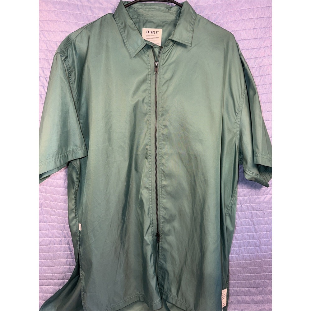 Fairplay Adult XL Green Zipper Short Sleeve Work Shirt Outdoor Men